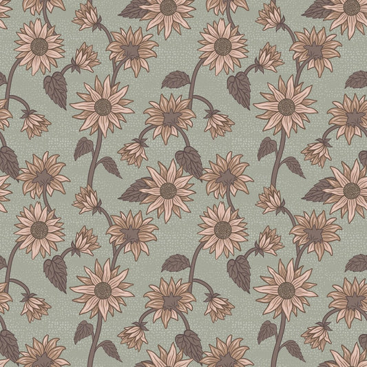 Sunflowers Wallpaper - Green - Summer Gray - Premier Wallcovering