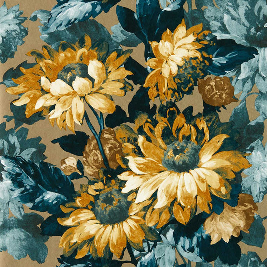 Sunforest Wallpaper - Denim/Ochre - Clarke & Clarke - W0162/01 - Premier Wallcovering