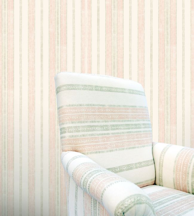 Surat Stripe Wallpaper - Pink/moss - Madeaux - W2700 - 02 - Premier Wallcovering