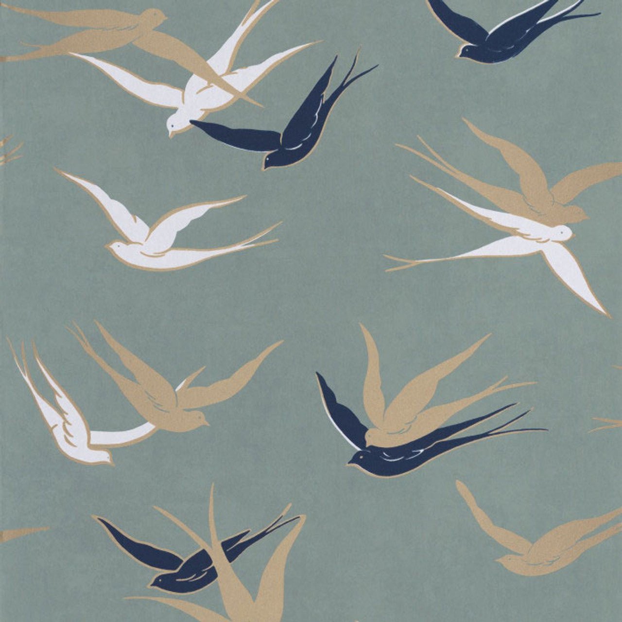 Swallow Twenties Wallpaper - Vert Sauge - Casadeco - 88637353 - Premier Wallcovering