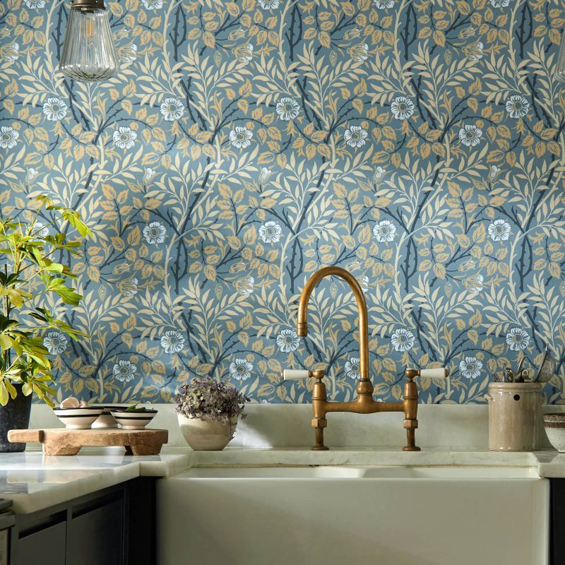 Sweet Briar Wallpaper - Green/Rust - Morris & Co - 210478 - Premier Wallcovering