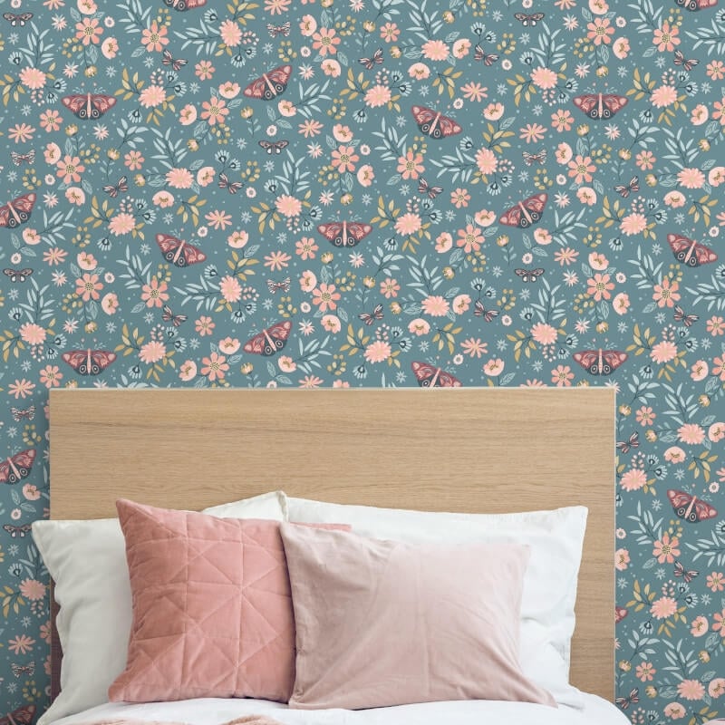 Sweet Meadow Metallic Wallpaper - Teal - Muriva - M58104 - Premier Wallcovering