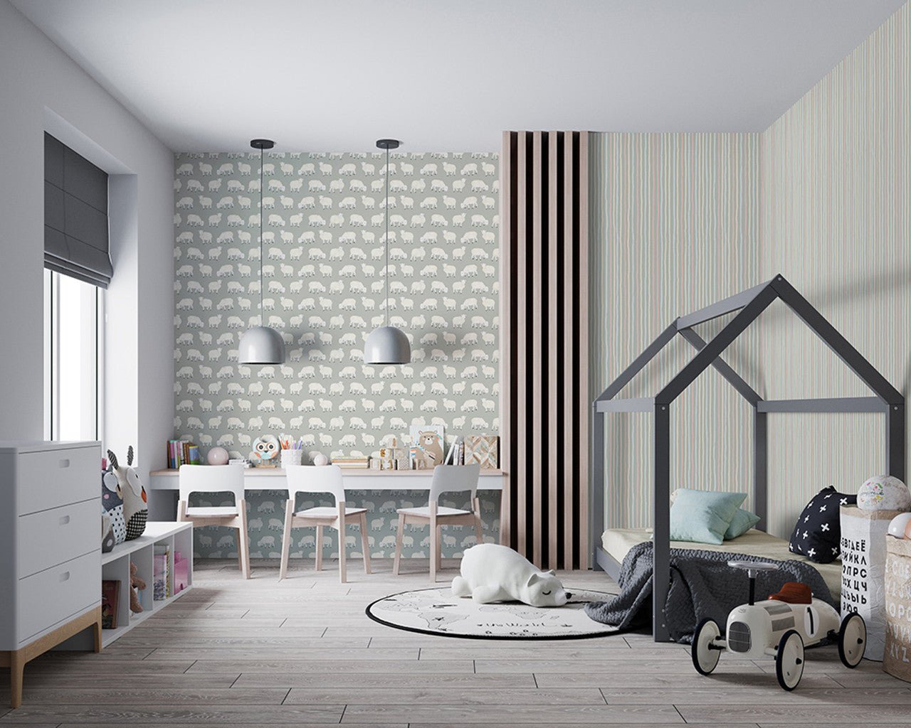 Sweet Sheep Great Kids Wallpaper - Sage - Hohenberger - 26828 - Premier Wallcovering