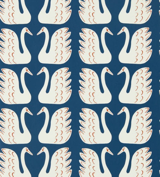 Swim Swam Swan Wallpaper - Denim - NART112797 - Scion - Premier Wallcovering