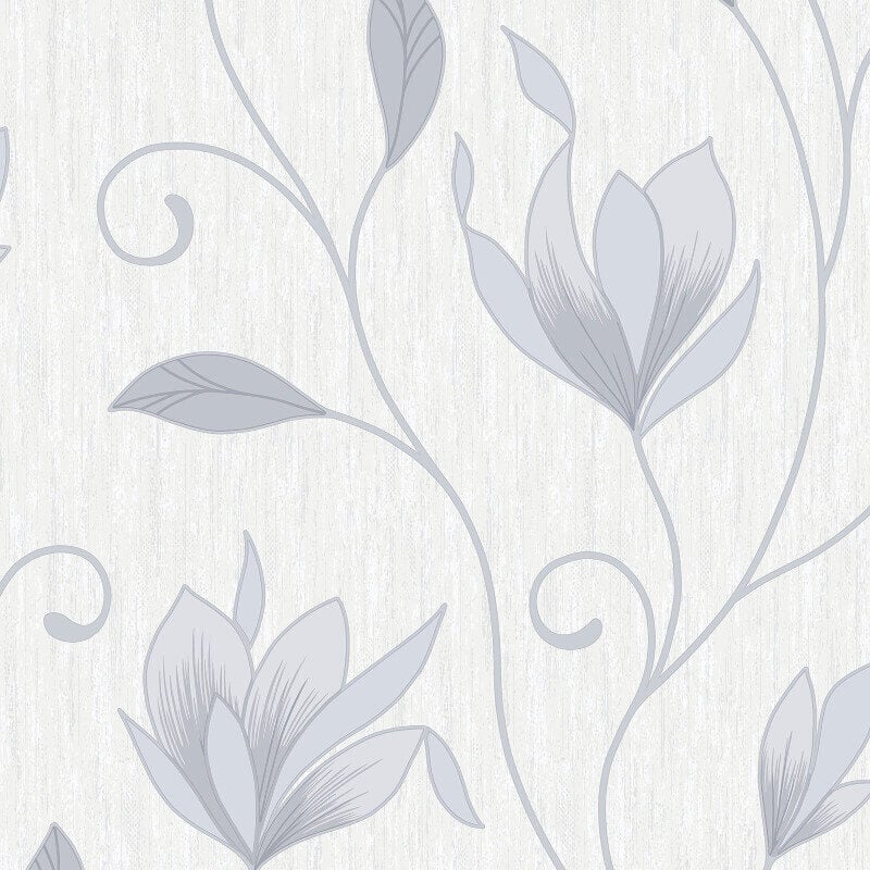 Synergy Floral Glitter Wallpaper - Dove Grey/Silver - Crown - M0852 - Premier Wallcovering