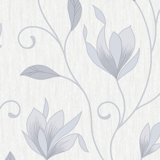 Synergy Floral Glitter Wallpaper - Dove Grey/Silver - Crown - M0852 - Premier Wallcovering