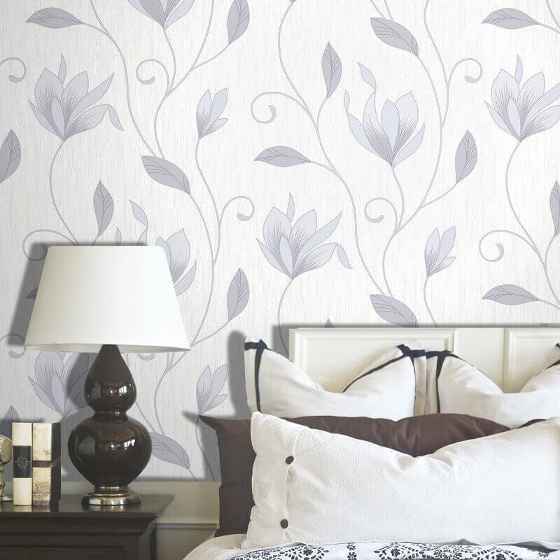 Synergy Floral Glitter Wallpaper - Dove Grey/Silver - Crown - M0852 - Premier Wallcovering