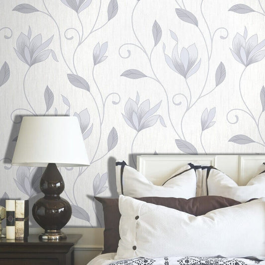 Synergy Floral Glitter Wallpaper - Dove Grey/Silver - Crown - M0852 - Premier Wallcovering