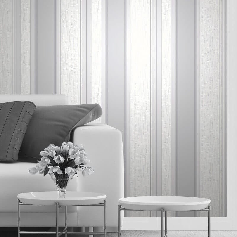 Synergy Stripe Glitter Wallpaper - Dove Grey/Silver - Crown - M0853 - Premier Wallcovering