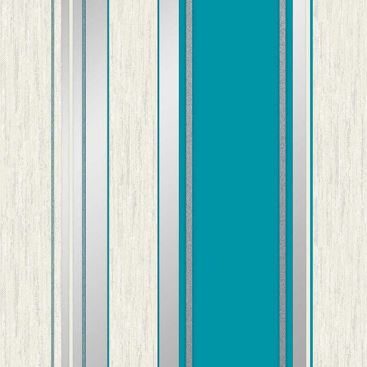 Synergy Stripe Glitter Wallpaper - Teal/Silver - Crown - M0801 - Premier Wallcovering