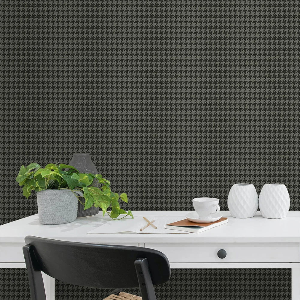 Tailor Houndstooth Wallpaper - Stoneware - NextWall - NW58610 - Premier Wallcovering