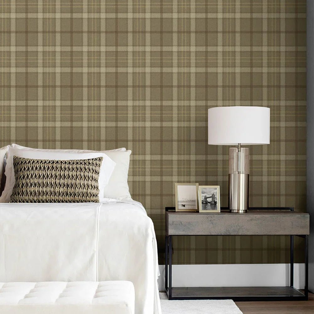 Tailor Plaid Wallpaper - Cafe Latte - NextWall - NW54316 - Premier Wallcovering