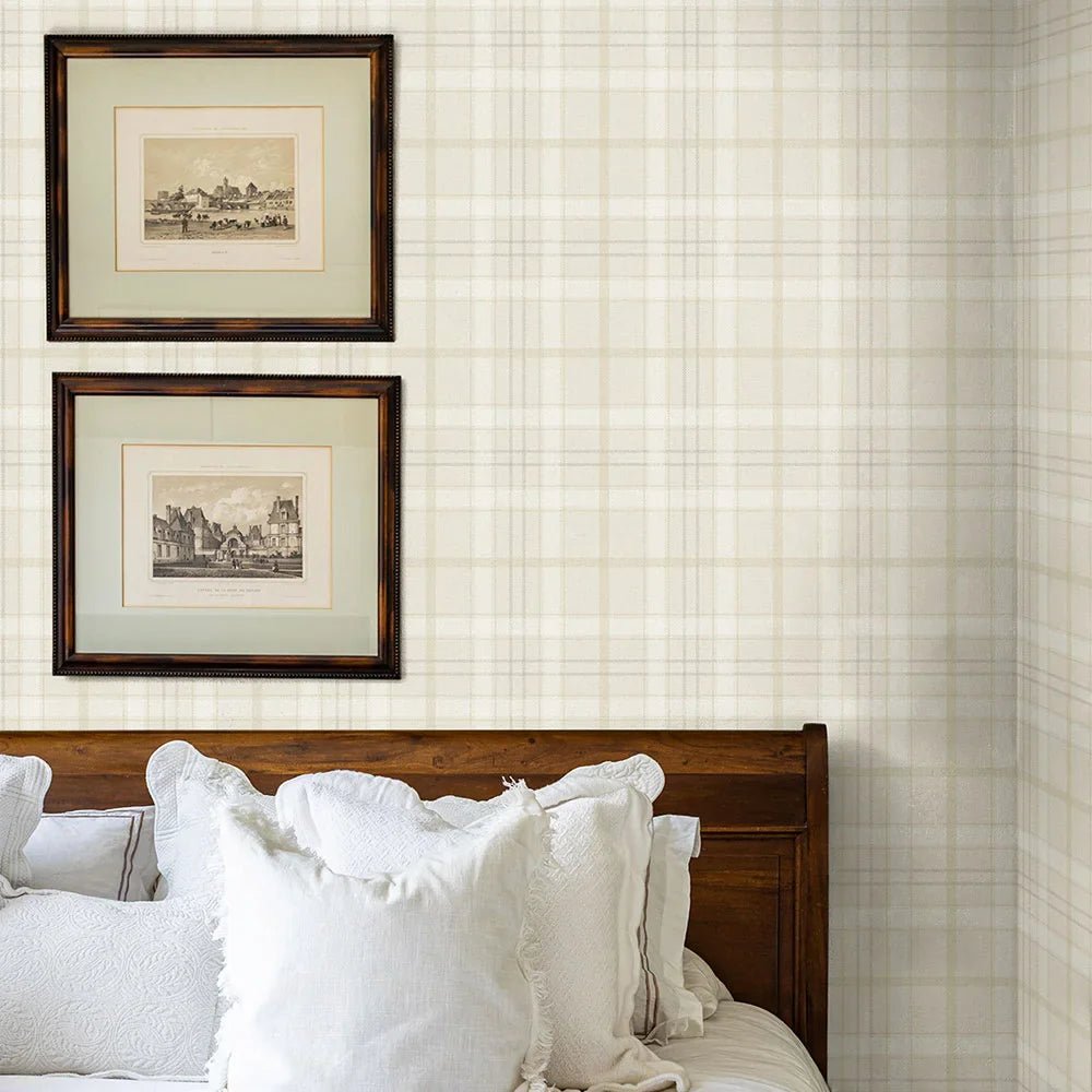 Tailor Plaid Wallpaper - Neutral - NextWall - NW54307 - Premier Wallcovering