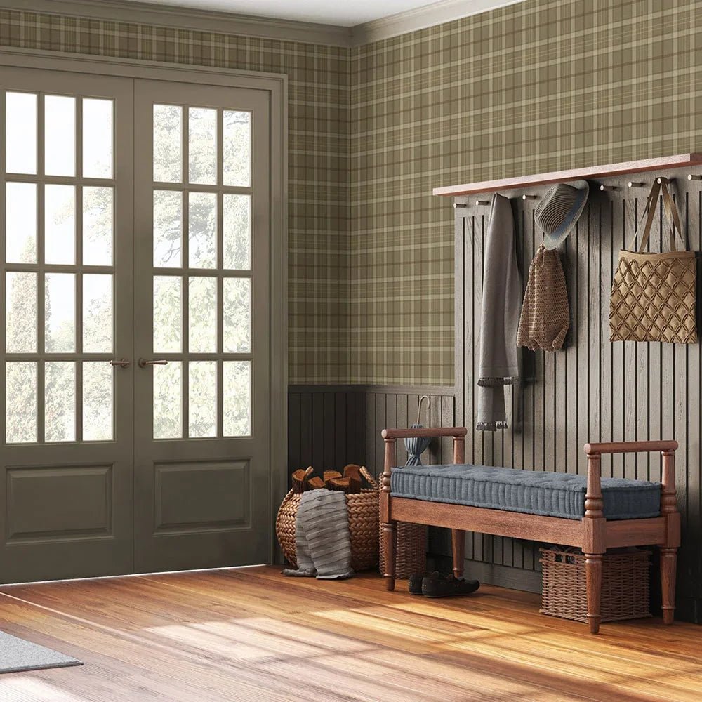 Tailor Plaid Wallpaper - Cafe Latte - NextWall - NW54316 - Premier Wallcovering