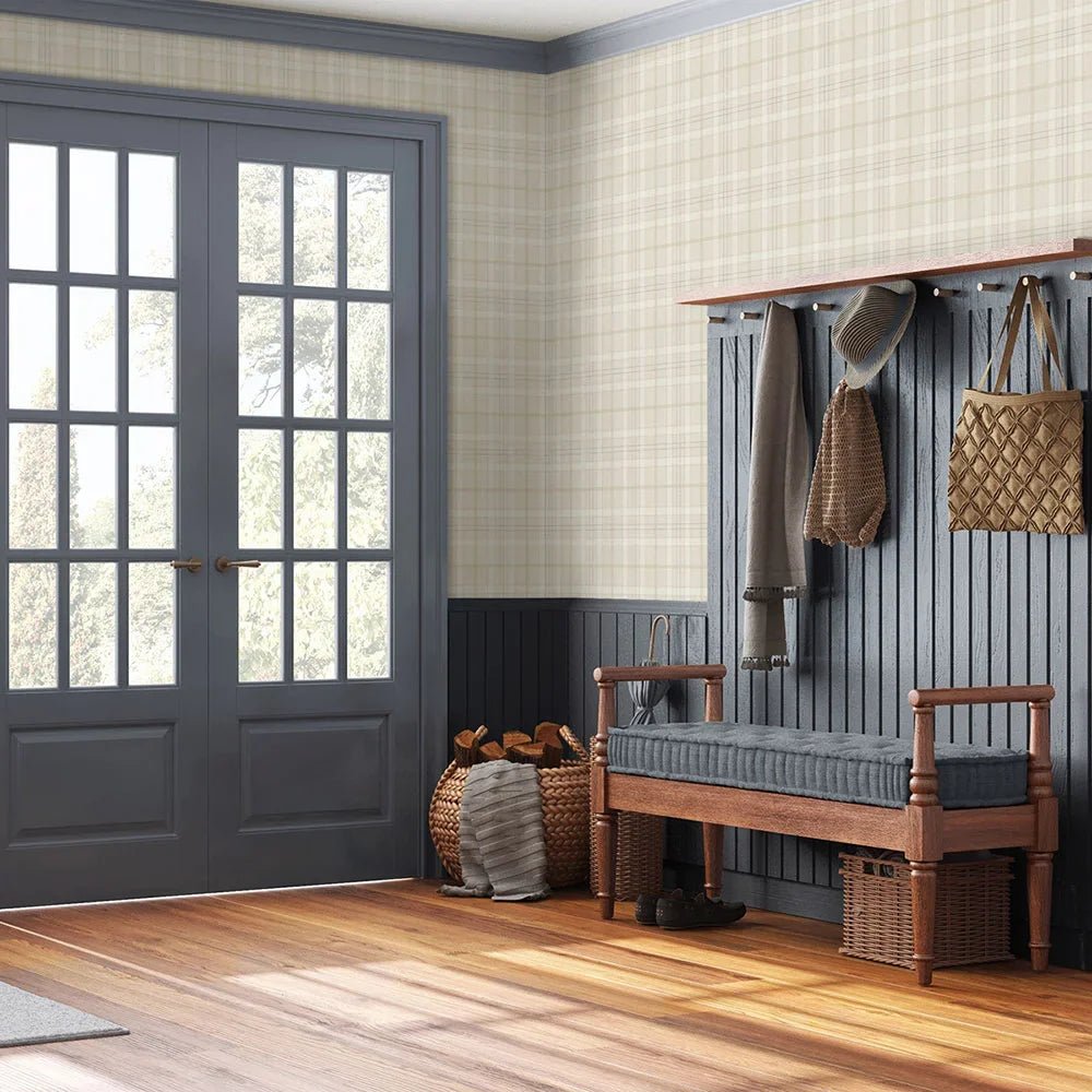 Tailor Plaid Wallpaper - Neutral - NextWall - NW54307 - Premier Wallcovering