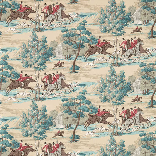 Tally Ho Wallpaper - Teal/Ruby - DVIN214597 - Sanderson - Premier Wallcovering