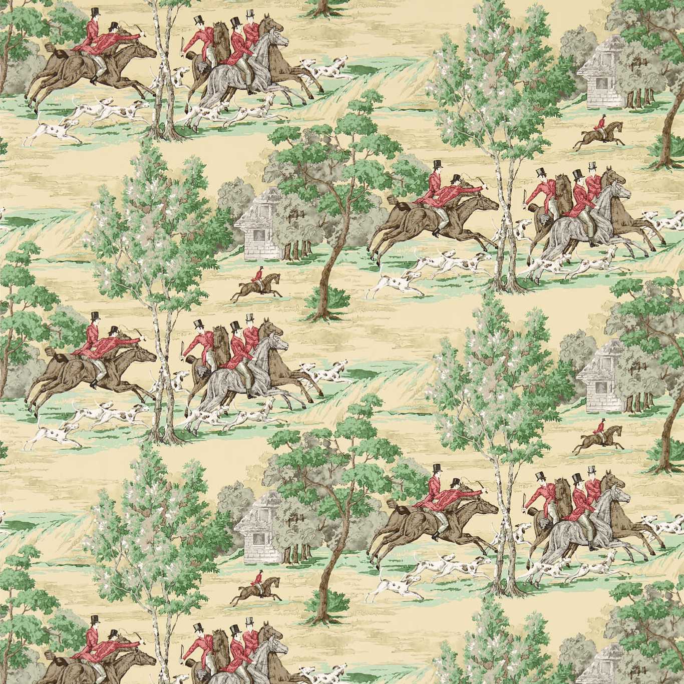 Tally Ho Wallpaper - Evergreen/Crimson - DVIN214598 - Sanderson - Premier Wallcovering