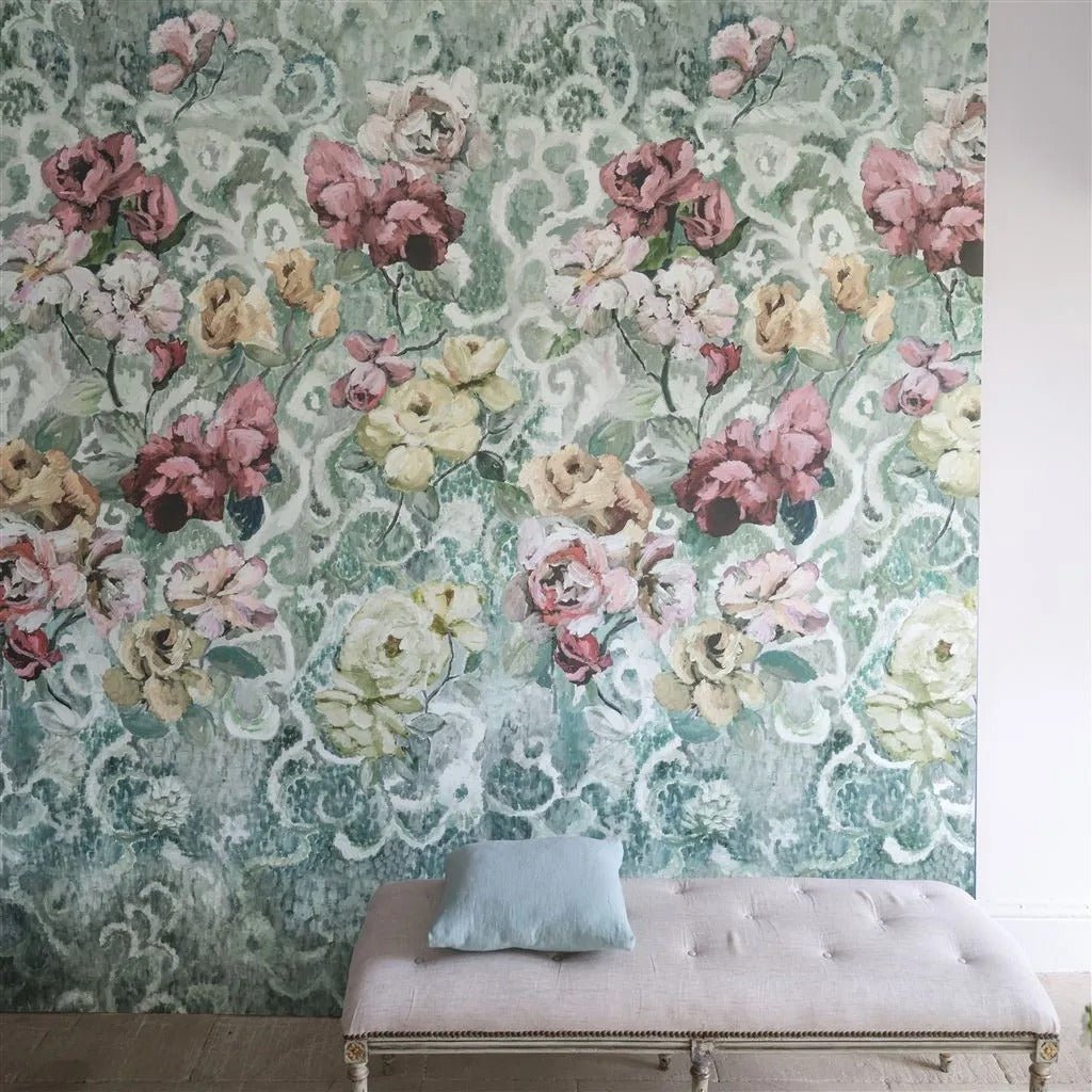 Tapestry Flower Wallpaper - Eau de Nil - PDG1153/03 - Designers Guild - Premier Wallcovering