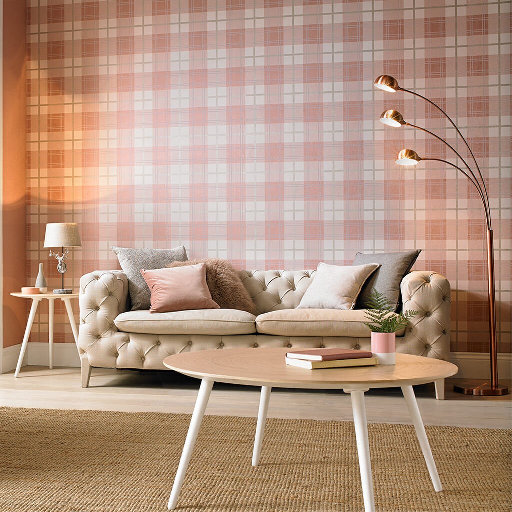 Tartan Wallpaper - Pink - Graham & Brown - 104723 - Premier Wallcovering