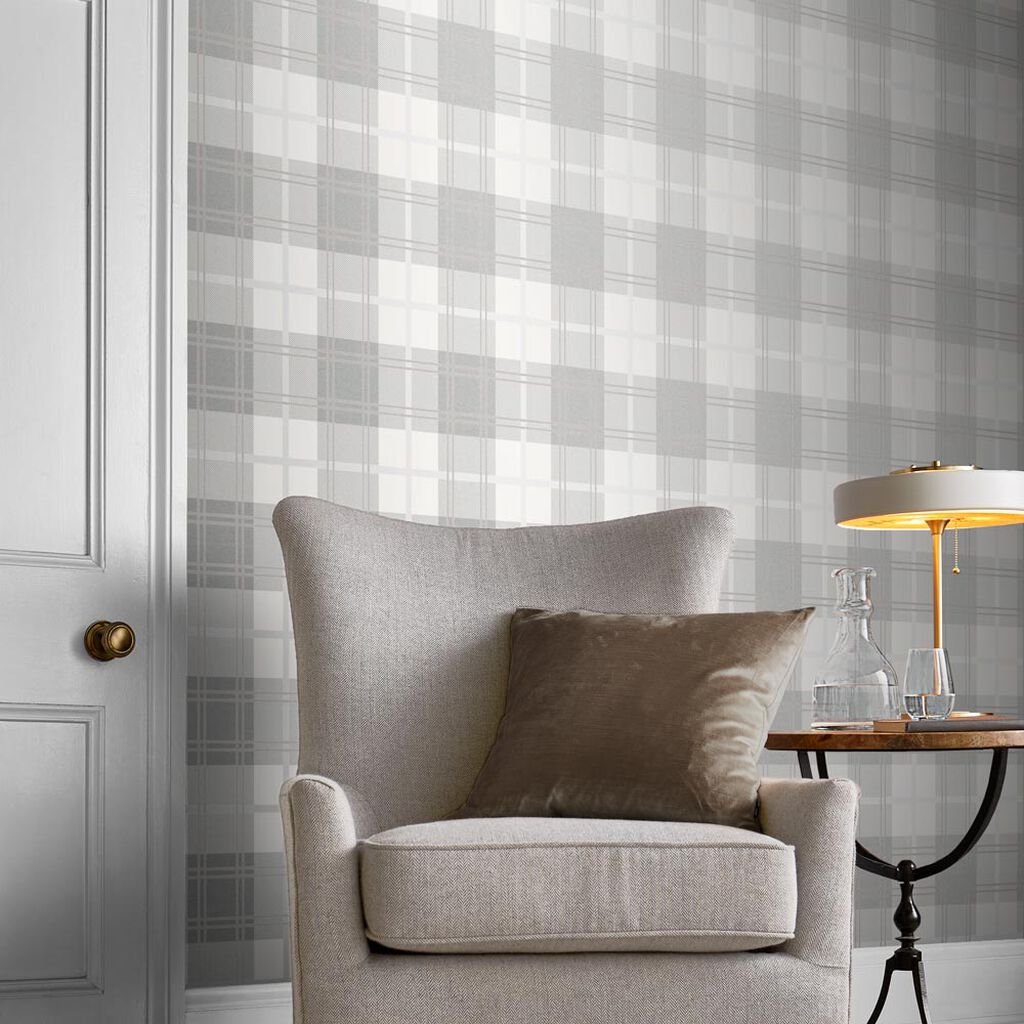 Tartan Wallpaper - White - Graham & Brown - 105905 - Premier Wallcovering