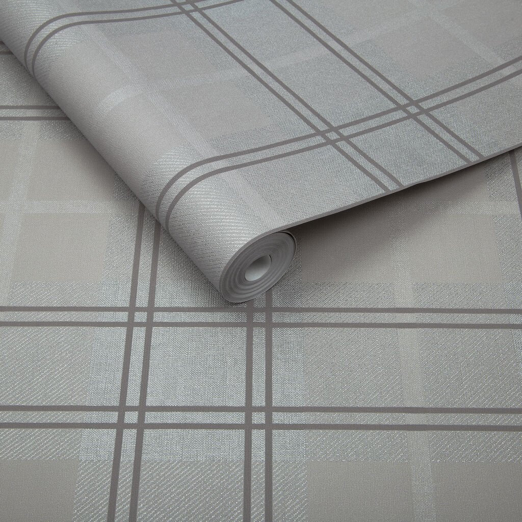Tartan Wallpaper - Silver - Graham & Brown - 104722 - Premier Wallcovering