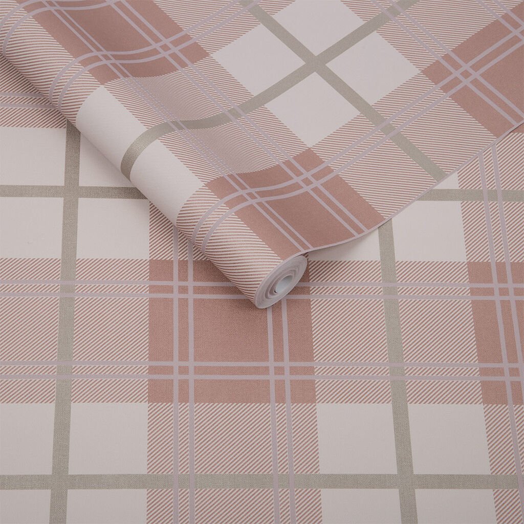 Tartan Wallpaper - Pink - Graham & Brown - 104723 - Premier Wallcovering