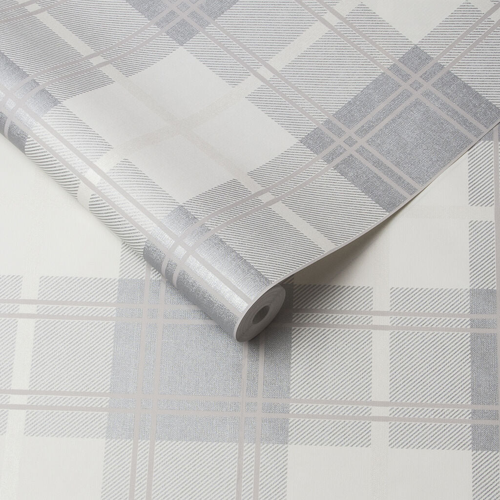 Tartan Wallpaper - White - Graham & Brown - 105905 - Premier Wallcovering