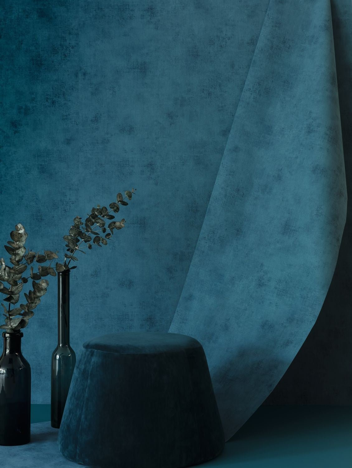 Telas 2 Uni Wallpaper - Bleu Paon - Caselio - 102066563 - Premier Wallcovering