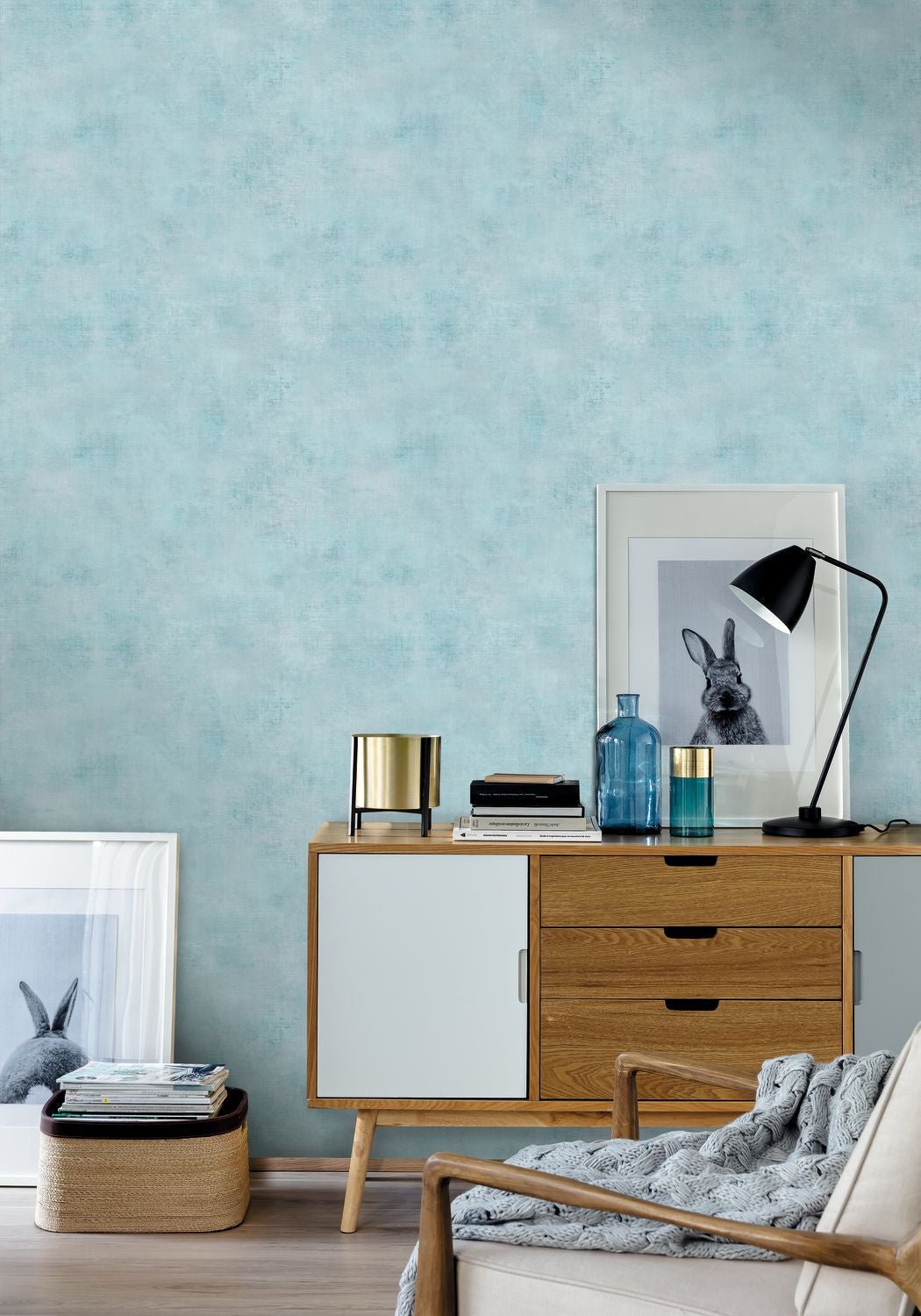 Telas 2 Uni Wallpaper - Aqua - Caselio - 102066023 - Premier Wallcovering