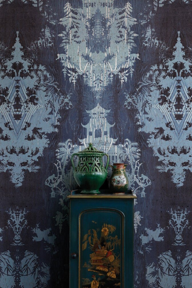 Temples In The Sky Cork Wallpaper - Blue - Timorous Beasties - TB/TMPL/WSCF/02 - Premier Wallcovering
