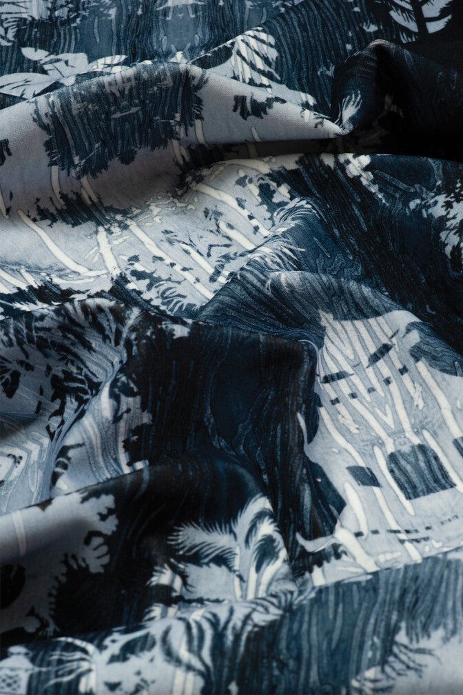 Temples In The Sky Velvet Fabric - Blue - Timorous Beasties - DIGI/TMPL/CE61/02 - Premier Wallcovering