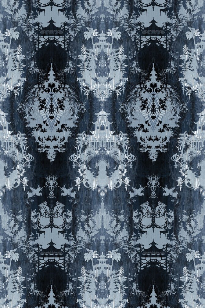 Temples In The Sky Velvet Fabric - Blue - Timorous Beasties - DIGI/TMPL/CE61/02 - Premier Wallcovering