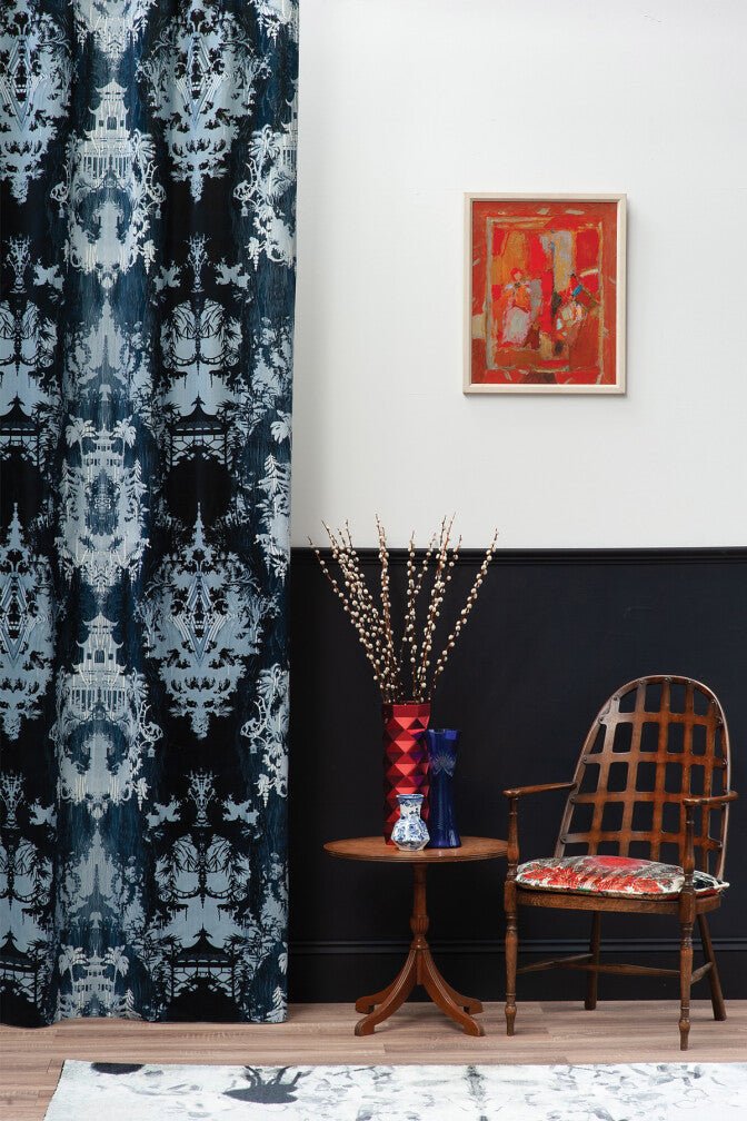 Temples In The Sky Velvet Fabric - Blue - Timorous Beasties - DIGI/TMPL/CE61/02 - Premier Wallcovering