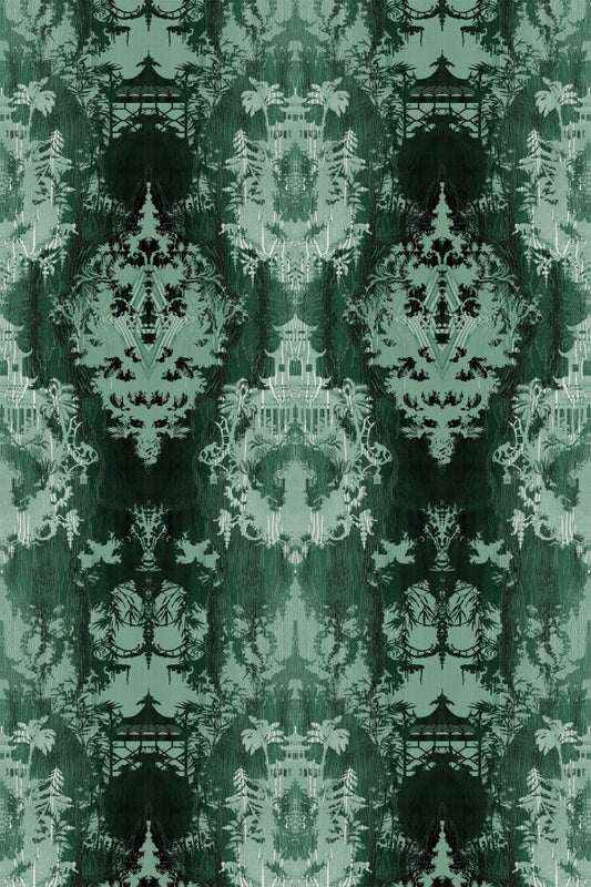 Temples In The Sky Velvet Fabric - Green - Timorous Beasties - DIGI/TMPL/CE61/01 - Premier Wallcovering