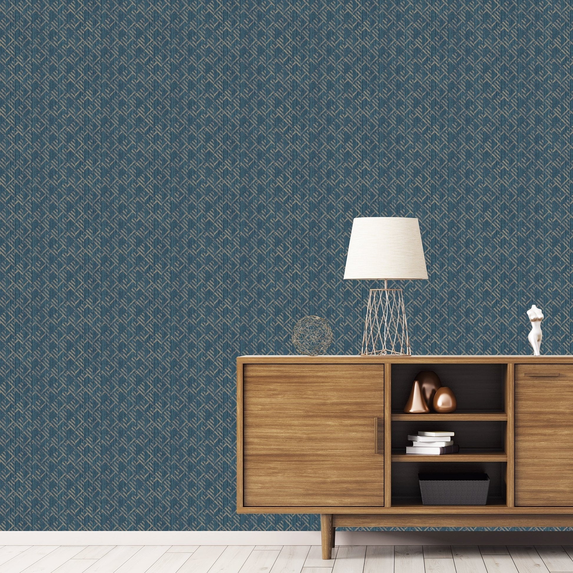 Texstyle Block Flock Wallpaper - Turquoise / Navy / Metallic Ink - Galerie - G56582 - Premier Wallcovering