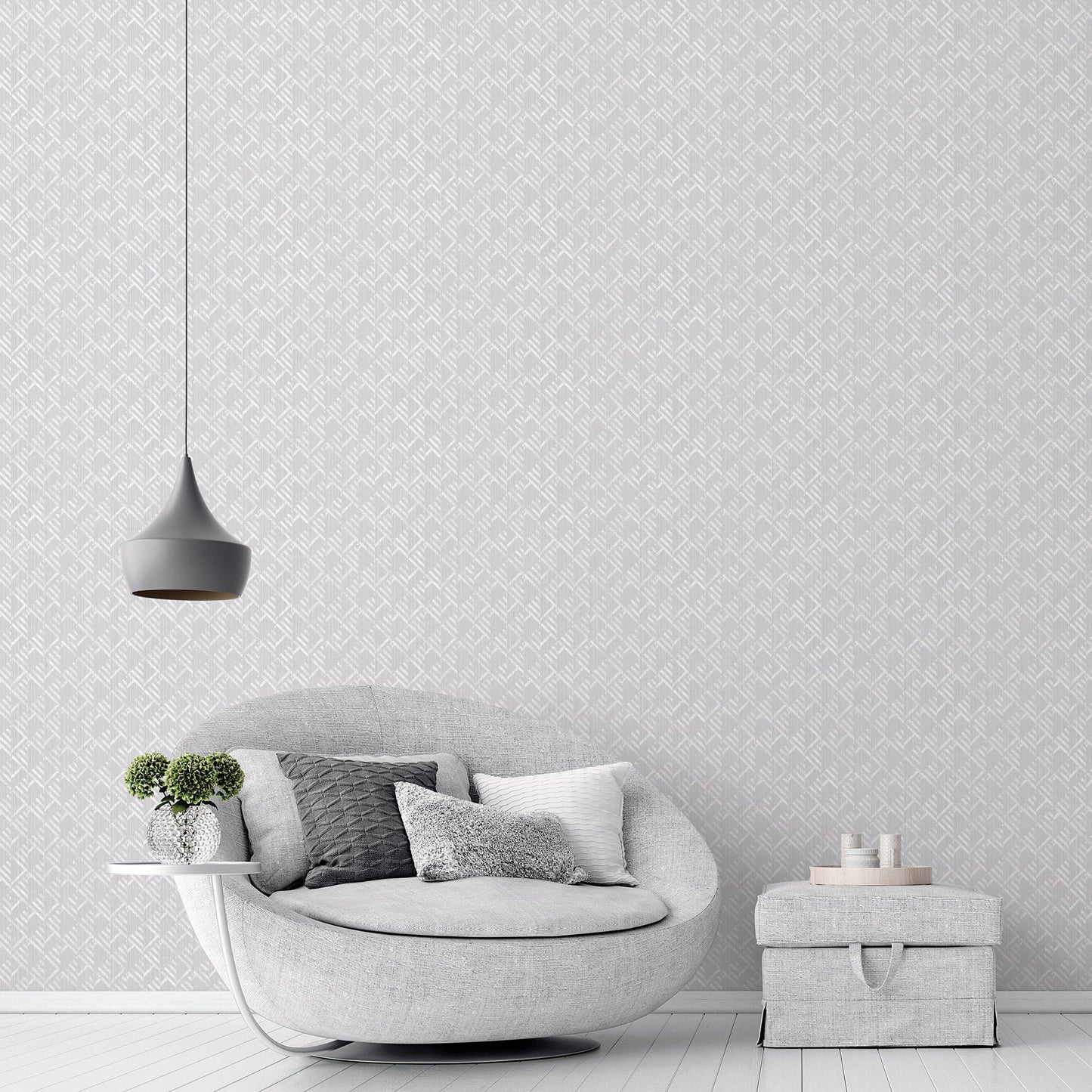 Texstyle Block Flock Wallpaper - Light Grey / Silver Metallic - Galerie - G56580 - Premier Wallcovering