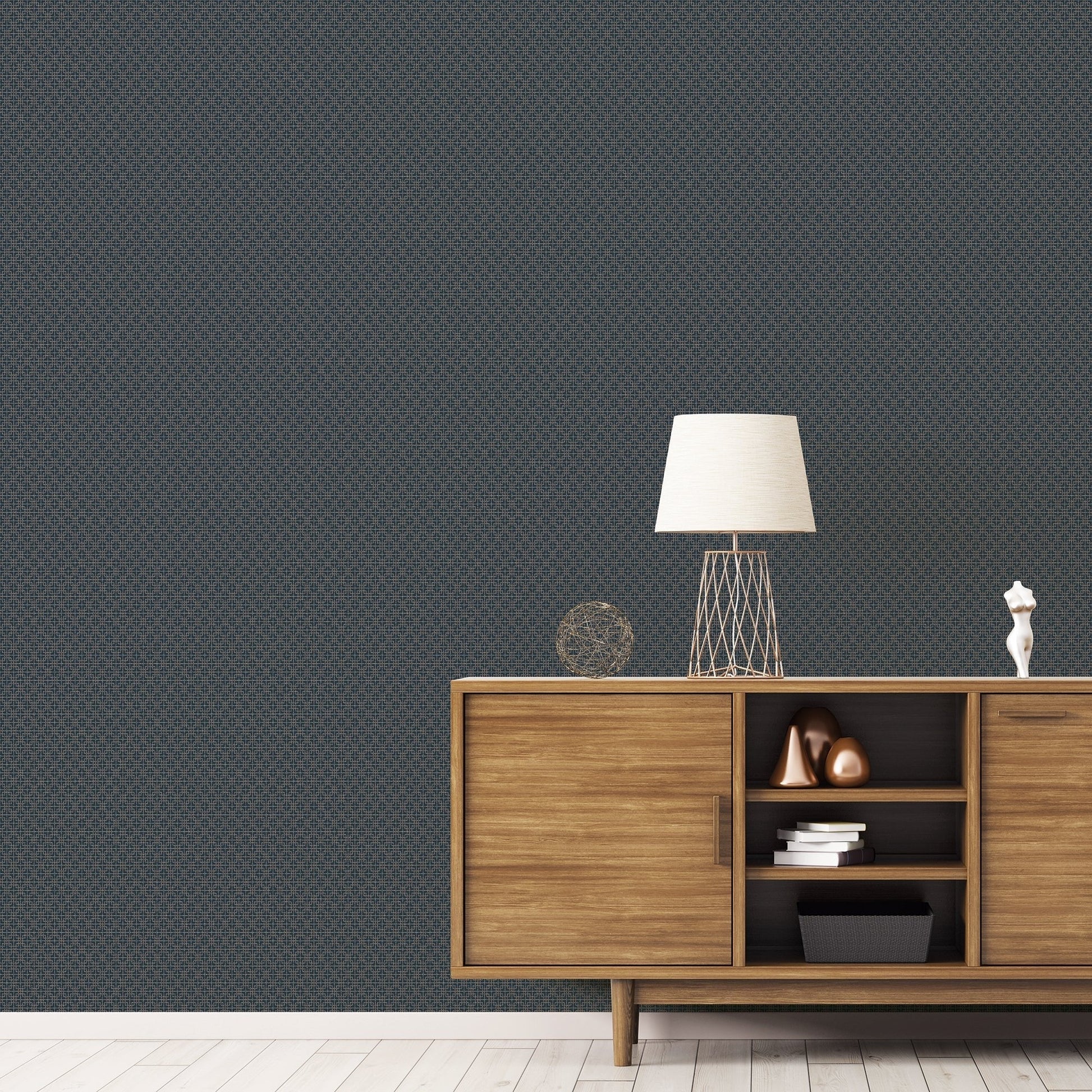 Texstyle Greek Key Texture Wallpaper - Turquoise / Metallic Ink - Galerie - G56600 - Premier Wallcovering