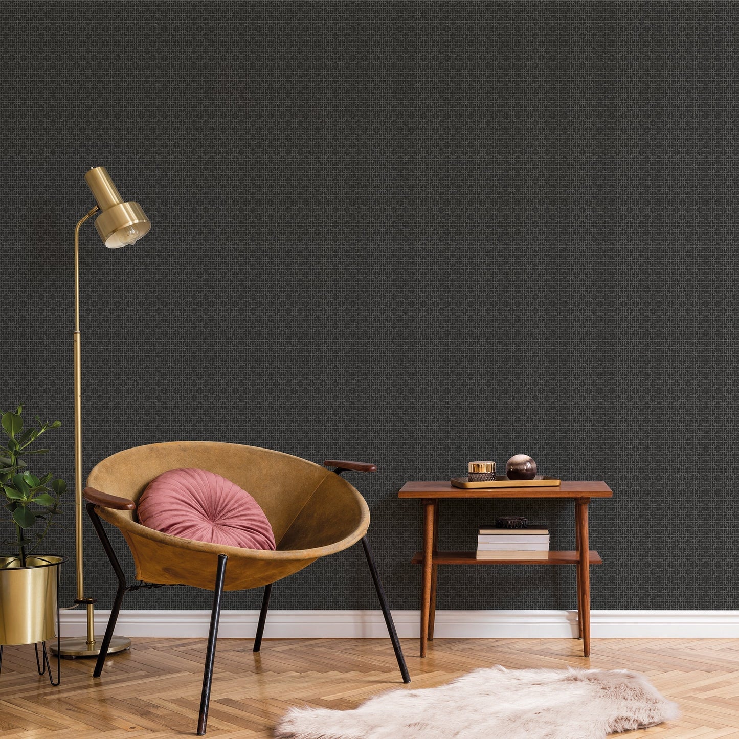 Texstyle Greek Key Texture Wallpaper - Black / Silver Metallic - Galerie - G56594 - Premier Wallcovering