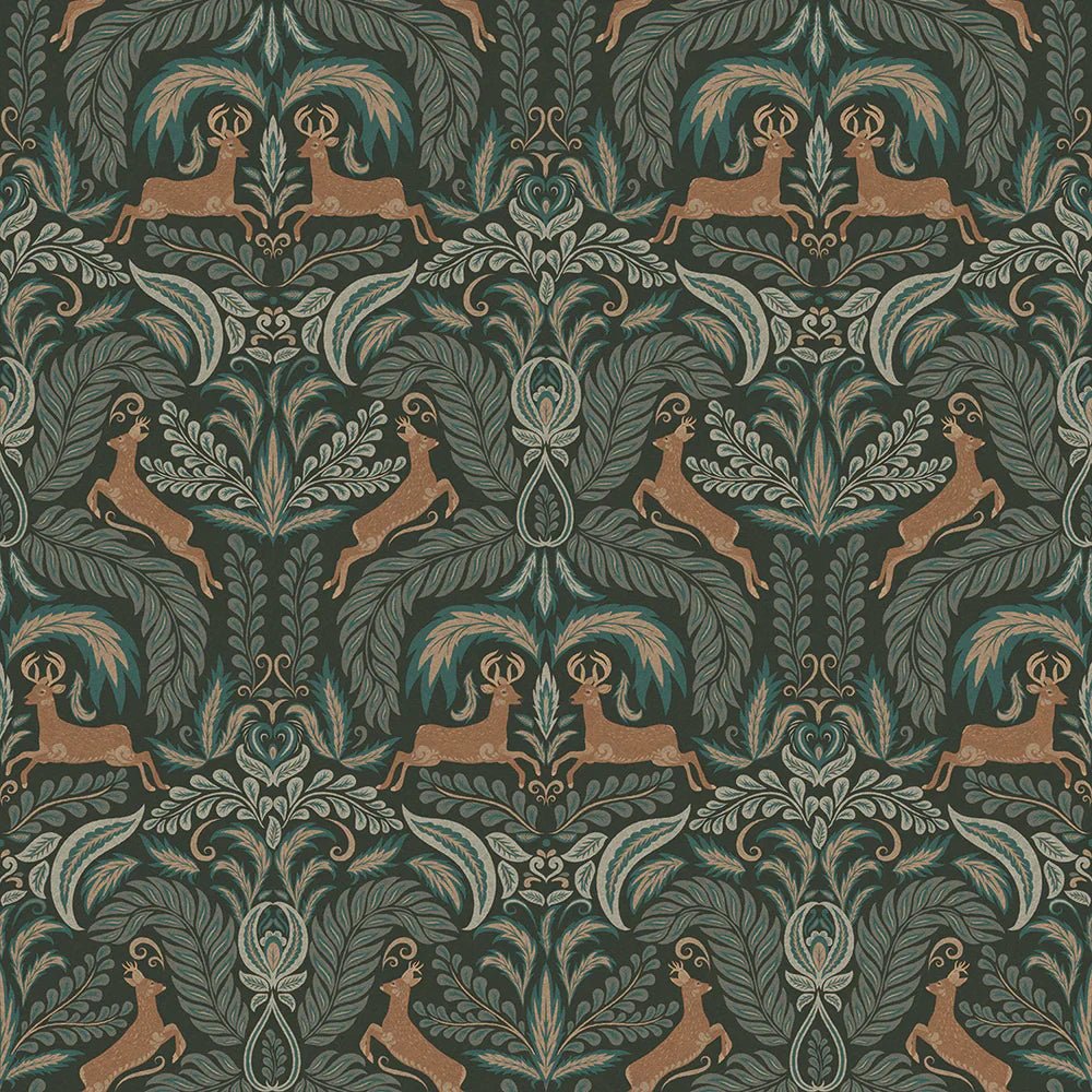 The Endearing Deer Wallpaper - Shades of Green - LAN100128 - Lucie Annabel - Premier Wallcovering
