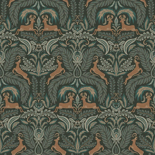 The Endearing Deer Wallpaper - Shades of Green - LAN100128 - Lucie Annabel - Premier Wallcovering