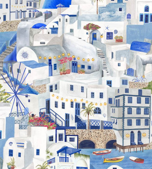 The Mediterranean Wallpaper - Blue & White - Brand McKenzie - BMPP004/08A - Premier Wallcovering