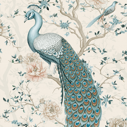 The Peacock's Promise Wallpaper - Vintage Cream - LAN100399 - Lucie Annabel - Premier Wallcovering