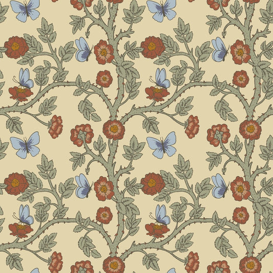 Morris Collections - 1125 - Thorn & Butterfly Wallpaper - Custard - Premier Wallcovering