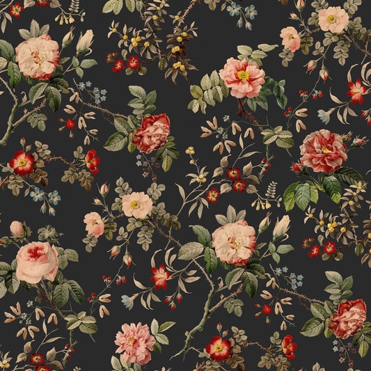 Thorn Rose Petite Wallpaper - Night Light - Rebel Walls - R18528 - Premier Wallcovering