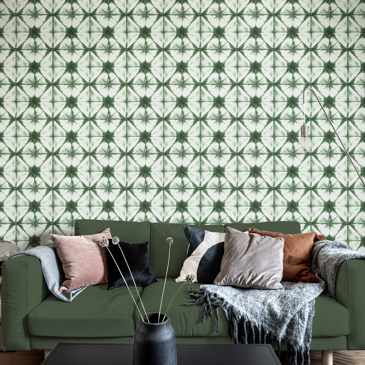 Tie Dye Kaleidoscope Wallpaper - Green - Rebel Walls - R18543 - Premier Wallcovering