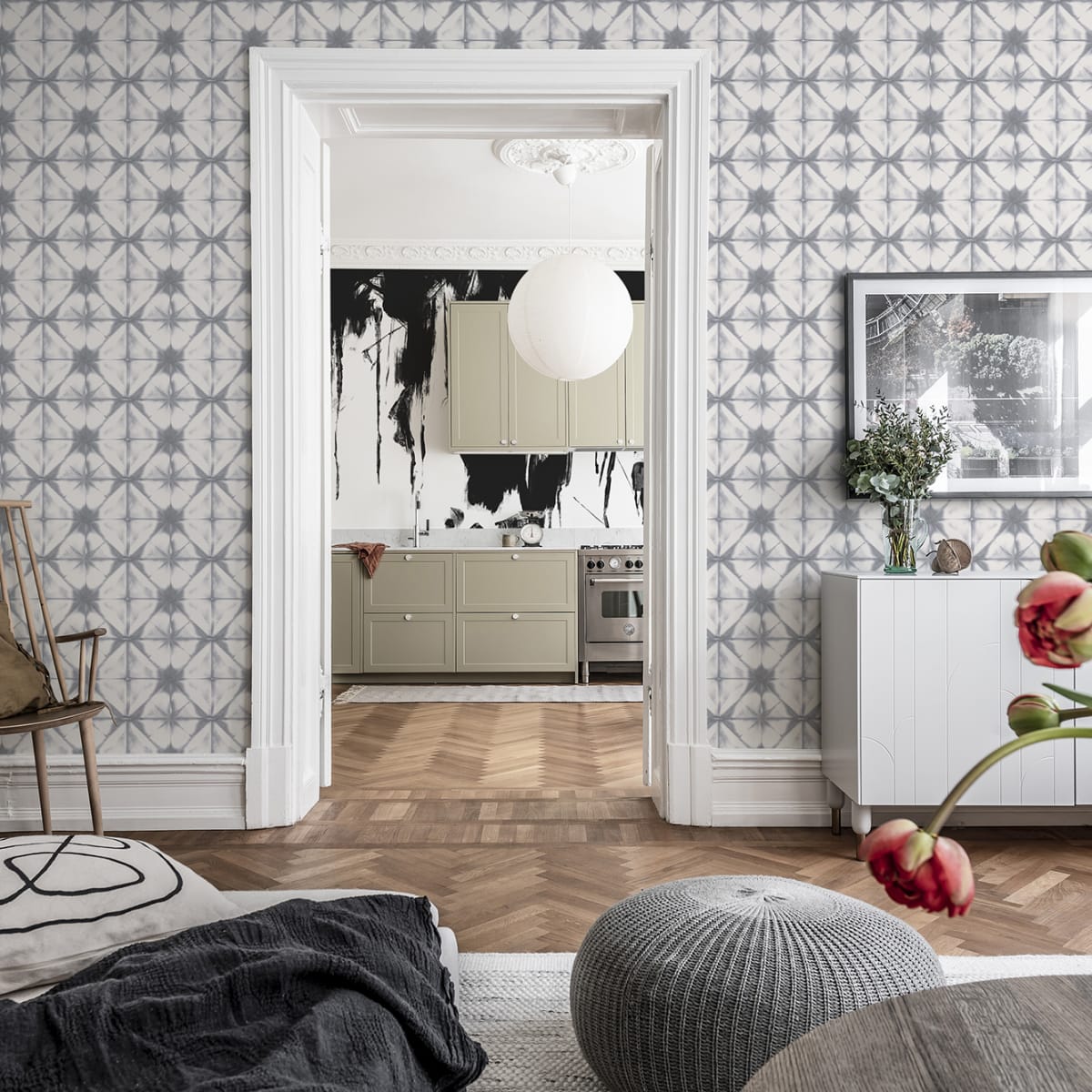 Tie Dye Kaleidoscope Wallpaper - Grey - Rebel Walls - R18542 - Premier Wallcovering