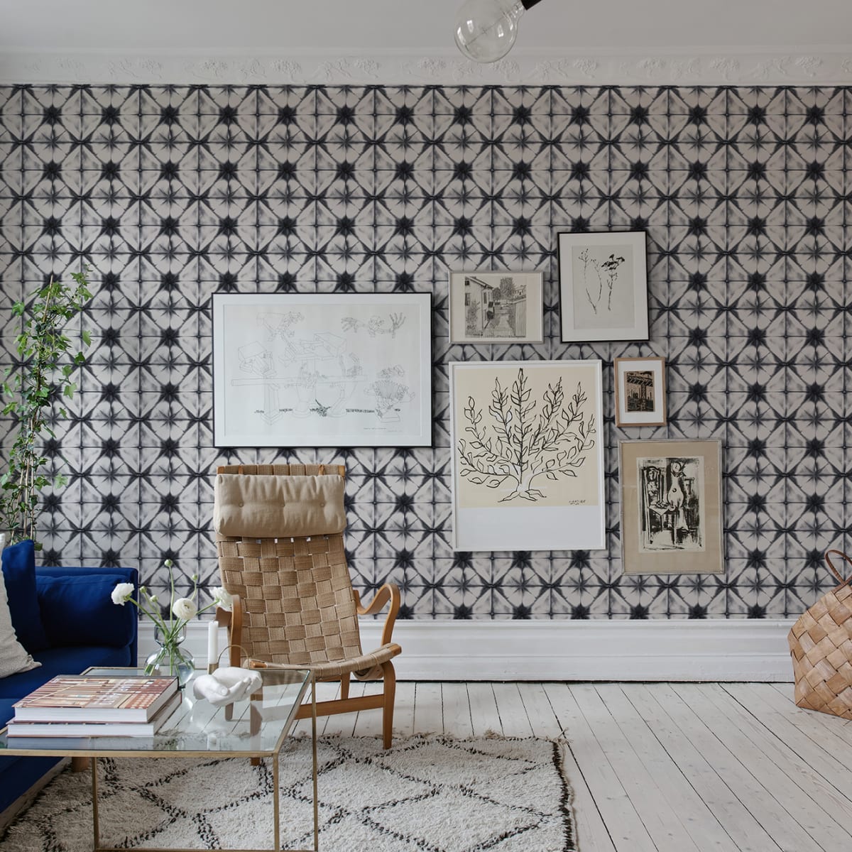 Tie Dye Kaleidoscope Wallpaper - Dark Blue - Rebel Walls - R18540 - Premier Wallcovering