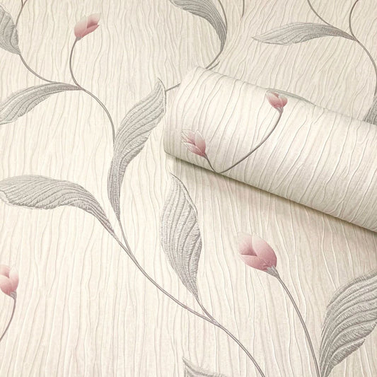 Tiffany Floral Trail Textured Vinyl Wallpaper - Pink - Belgravia - 41336 - Premier Wallcovering