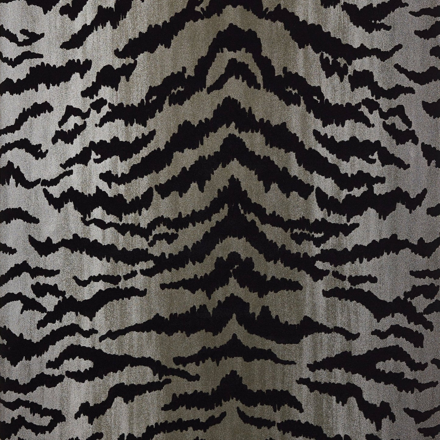 Tiger Flock Wallpaper - Black on Metallic Silver - Thibaut - T83065 - Premier Wallcovering