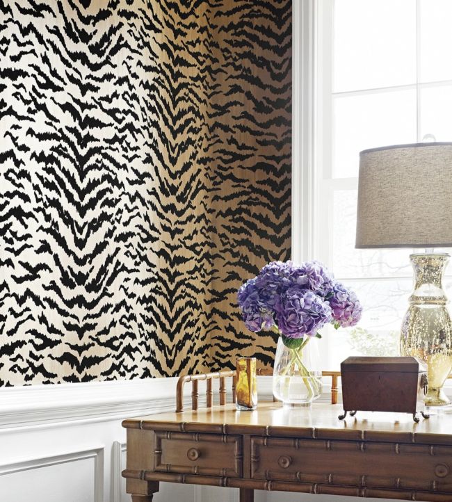 Tiger Flock Wallpaper - Pearl - Thibaut - T83064 - Premier Wallcovering